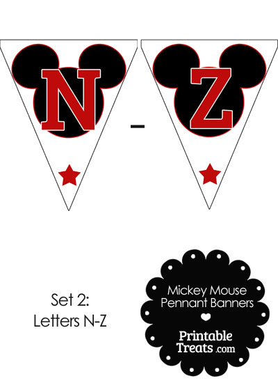 Red Mickey Mouse Pennant Banner Letters N-Z from PrintableTreats.com