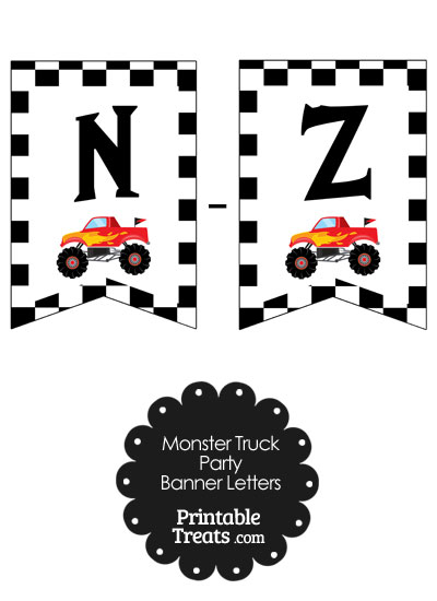 Red Monster Truck Banner Letters N-Z from PrintableTreats.com