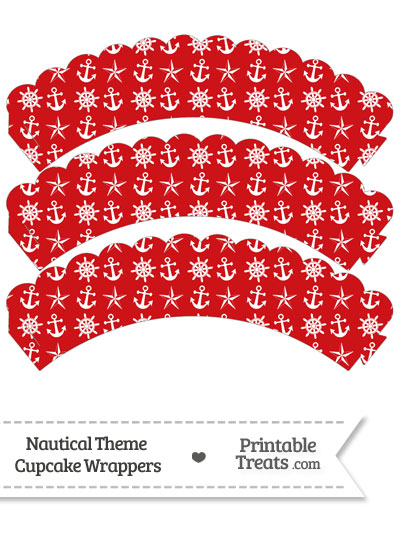Red Nautical Scalloped Cupcake Wrappers from PrintableTreats.com
