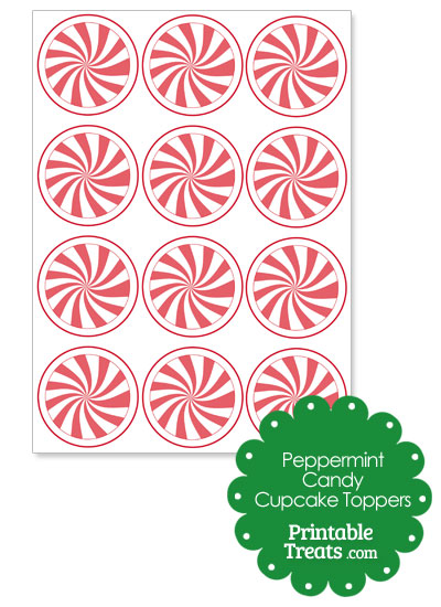 Red Peppermint Candy Cupcake Toppers from PrintableTreats.com