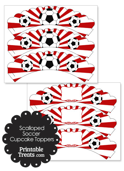 Red Scalloped Sunburst Soccer Cupcake Wrappers from PrintableTreats.com