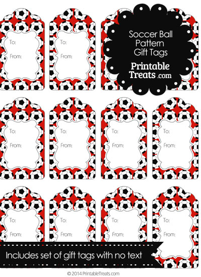 Red Soccer Ball Pattern Gift Tags from PrintableTreats.com