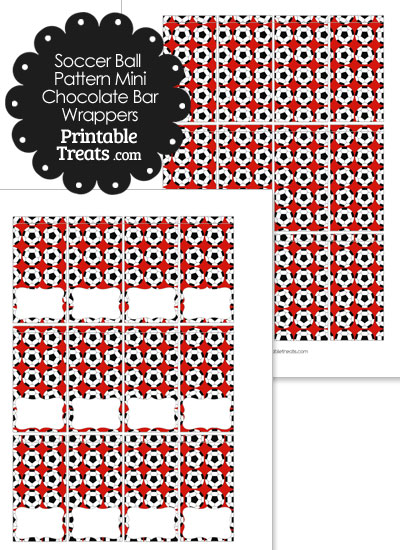 Red Soccer Ball Pattern Mini Chocolate Bar Wrappers from PrintableTreats.com
