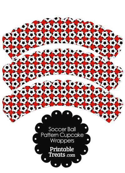 Red Soccer Ball Pattern Scalloped Cupcake Wrappers from PrintableTreats.com