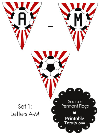 Red Soccer Pennant Banner Flag Letters A-M from PrintableTreats.com