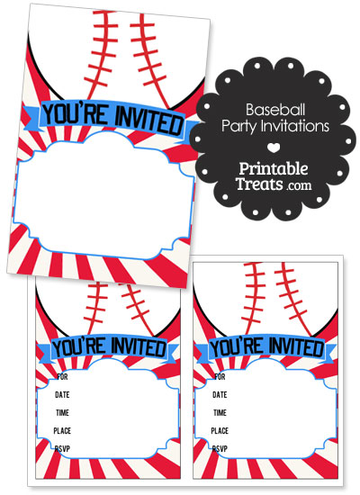 Red Sunburst Baseball Party Invites from PrintableTreats.com