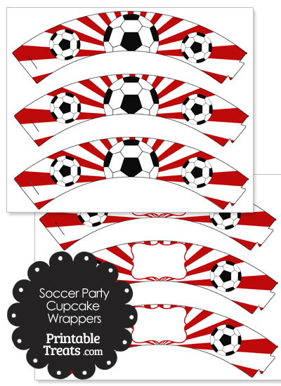 Red Sunburst Soccer Cupcake Wrappers from PrintableTreats.com