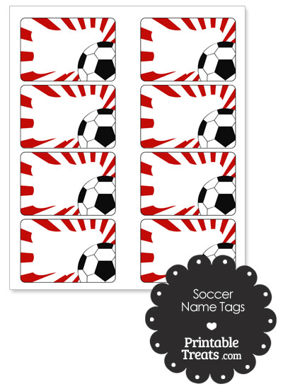 Red Sunburst Soccer Name Tags from PrintableTreats.com