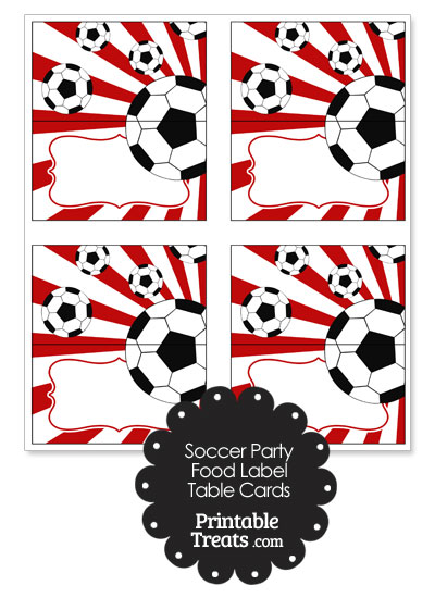 Red Sunburst Soccer Party Food Labels from PrintableTreats.com