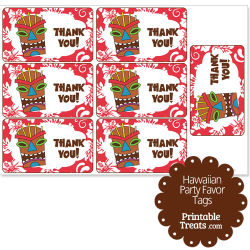 red tiki mask party favor tags
