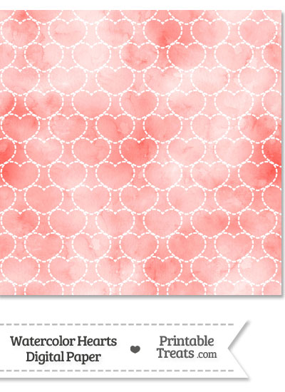 Red Watercolor Hearts Digital Scrapbook Paper from PrintableTreats.com