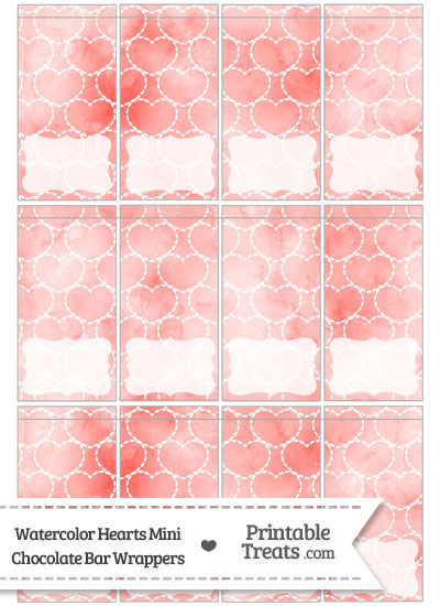 Red Watercolor Hearts Mini Chocolate Bar Wrappers from PrintableTreats.com