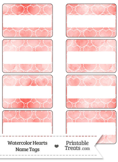Red Watercolor Hearts Name Tags from PrintableTreats.com