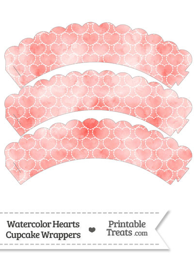 Red Watercolor Hearts Scalloped Cupcake Wrappers from PrintableTreats.com