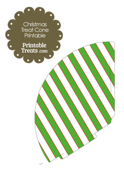Red White and Green Diagonal Striped Printable Treat Cone from PrintableTreats.com