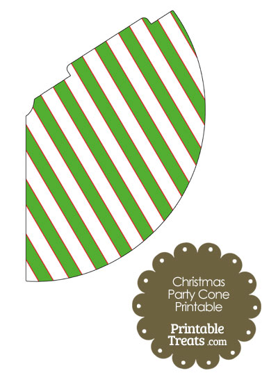 Red White and Green Diagonal Striped Party Cone from PrintableTreats.com