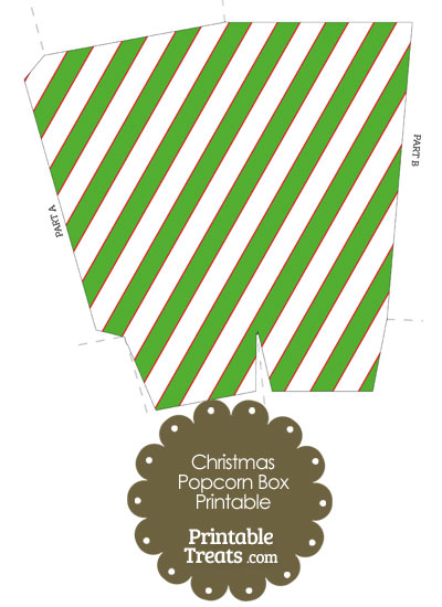 Red White and Green Diagonal Striped Popcorn Box from PrintableTreats.com