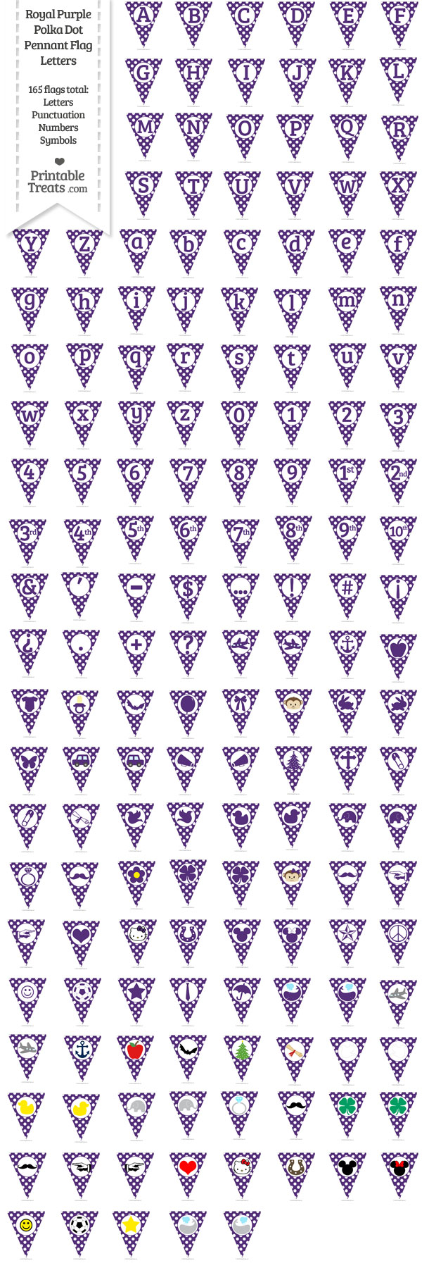 Royal Purple Polka Dot Pennant Flag Letters Download from PrintableTreats.com