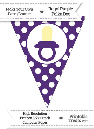 Royal Purple Polka Dot Pennant Flag with Baby Pacifier from PrintableTreats.com