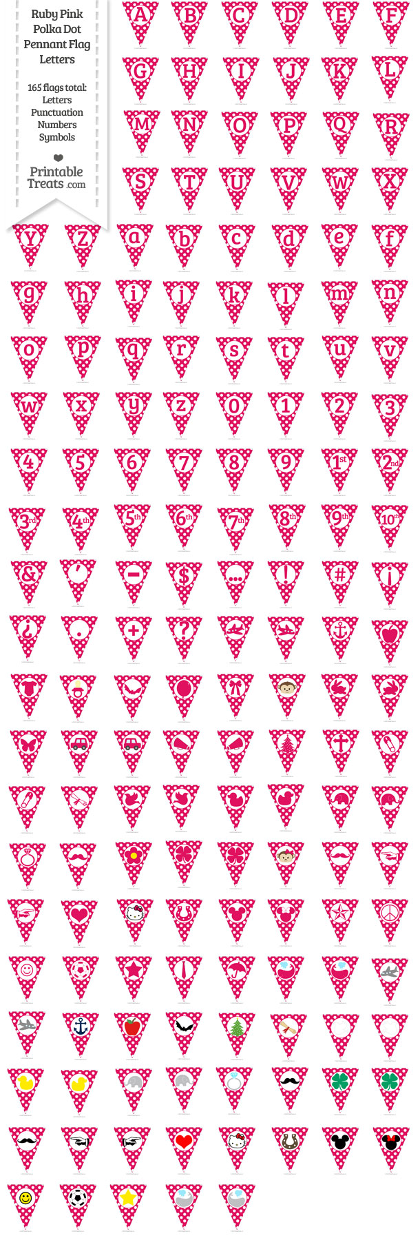 Ruby Pink Polka Dot Pennant Flag Letters Download from PrintableTreats.com