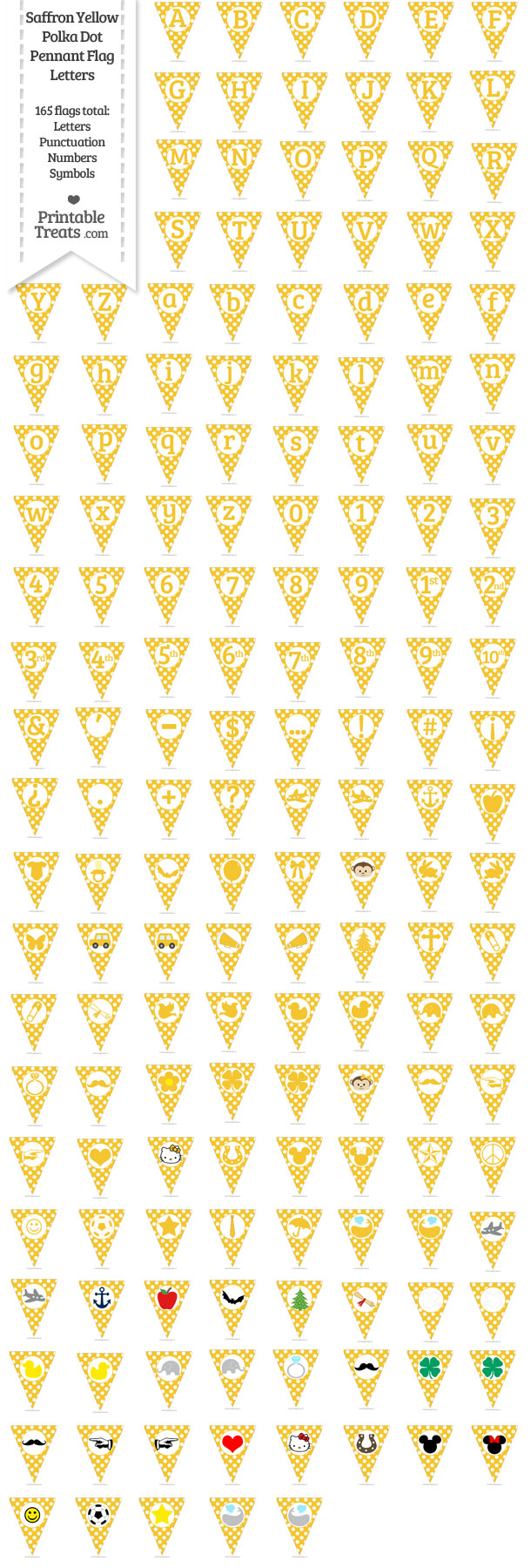 Saffron Yellow Polka Dot Pennant Flag Letters Download from PrintableTreats.com