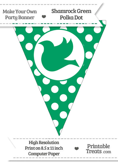 Shamrock Green Polka Dot Pennant Flag with Dove Facing Left from PrintableTreats.com