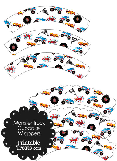 Printable Shark Monster Truck Cupcake Wrappers from PrintableTreats.com