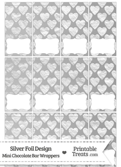 Silver Foil Hearts Mini Chocolate Bar Wrappers from PrintableTreats.com