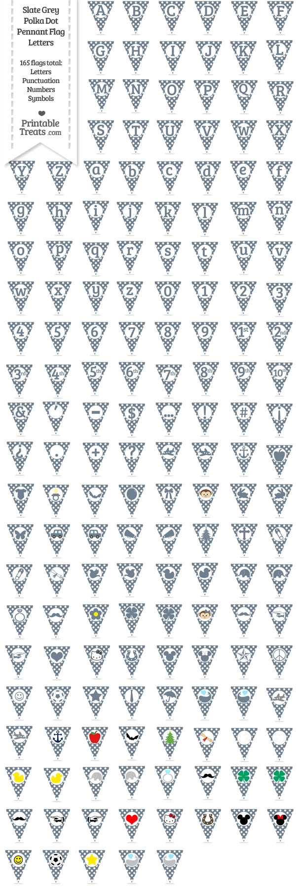 Slate Grey Polka Dot Pennant Flag Letters Download from PrintableTreats.com