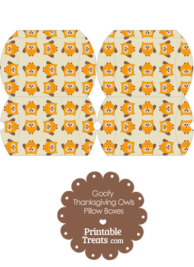 Small Goofy Thanksgiving Owls Pillow Box from PrintableTreats.com