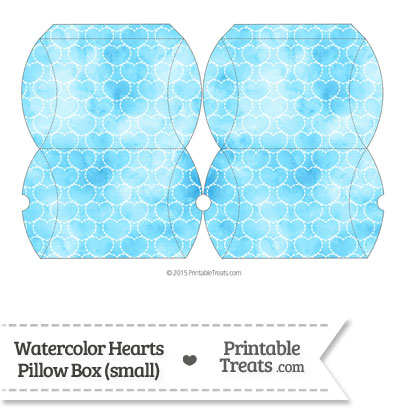 Small Light Blue Watercolor Hearts Pillow Box from PrintableTreats.com