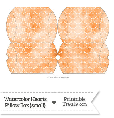 Small Orange Watercolor Hearts Pillow Box from PrintableTreats.com