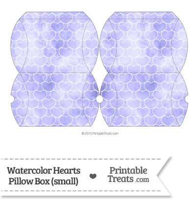 Small Purple Watercolor Hearts Pillow Box from PrintableTreats.com