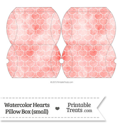 Small Red Watercolor Hearts Pillow Box from PrintableTreats.com