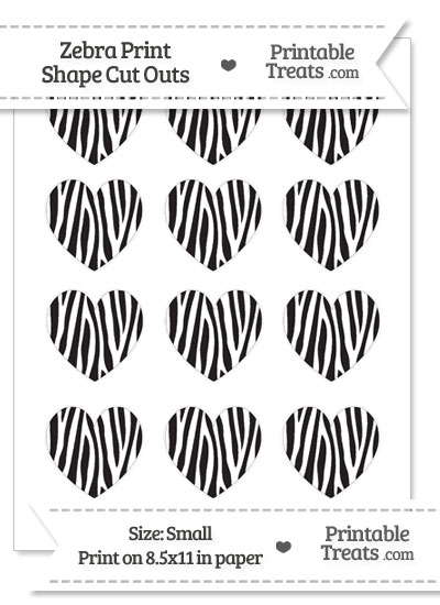 Small Skinny Zebra Print Heart Cut Outs from PrintableTreats.com