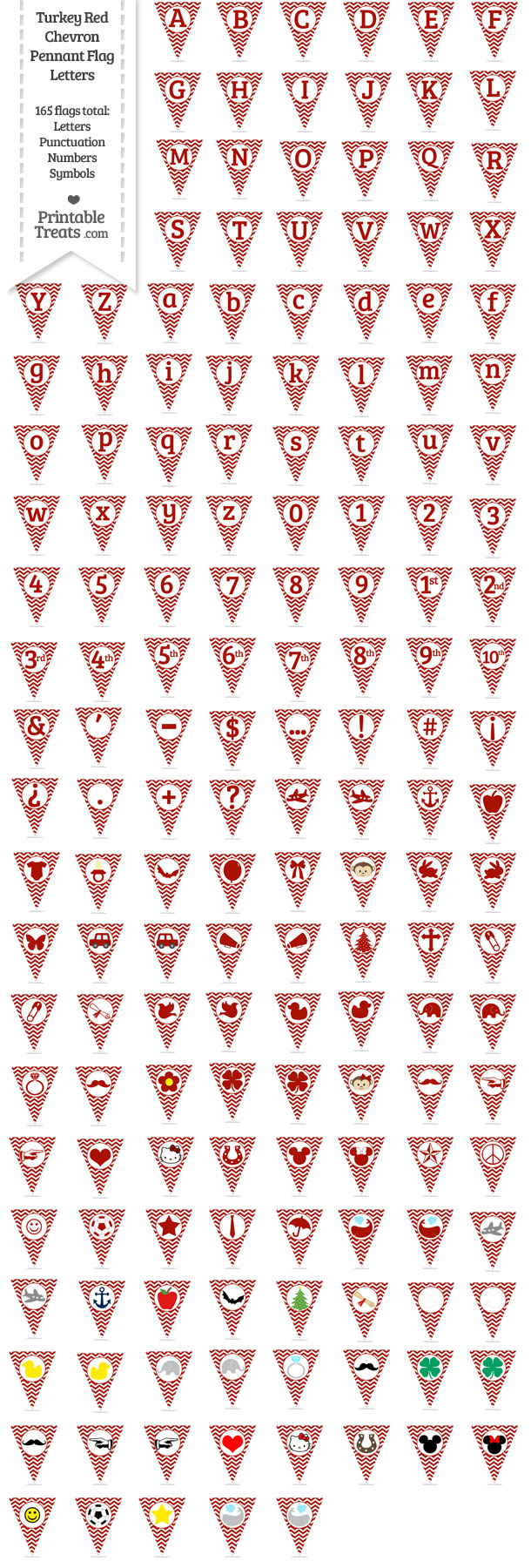 Turkey Red Chevron Pennant Flag Letters Download from PrintableTreats.com