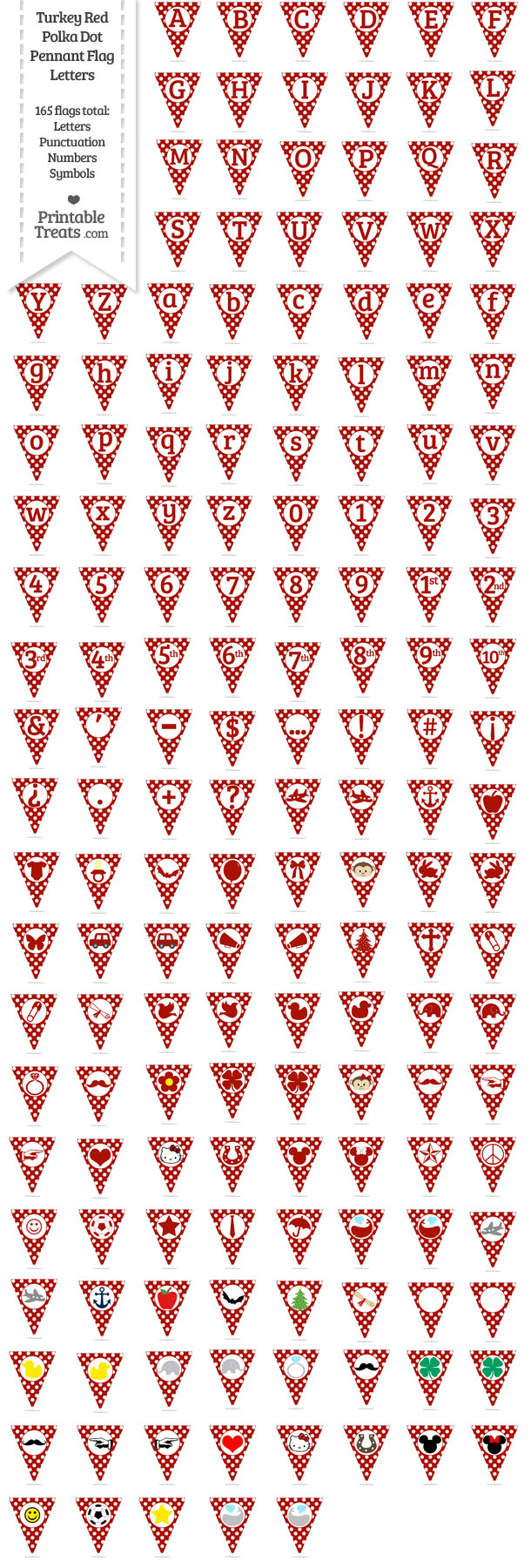 Turkey Red Polka Dot Pennant Flag Letters Download from PrintableTreats.com
