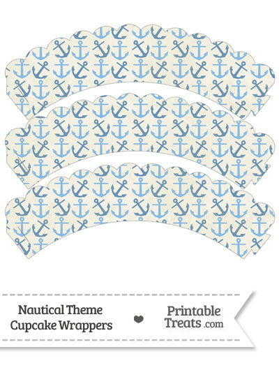 Vintage Blue Anchors Scalloped Cupcake Wrappers from PrintableTreats.com
