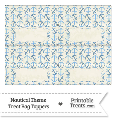 Vintage Blue Anchors Treat Bag Toppers from PrintableTreats.com