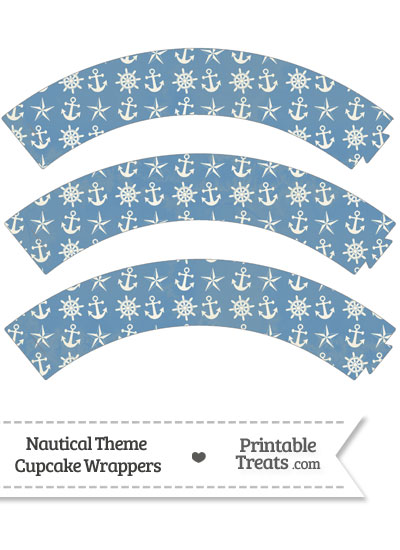 Vintage Blue Nautical Cupcake Wrappers from PrintableTreats.com