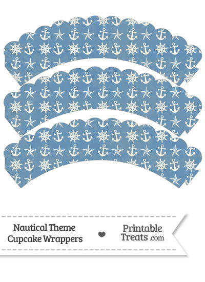 Vintage Blue Nautical Scalloped Cupcake Wrappers from PrintableTreats.com