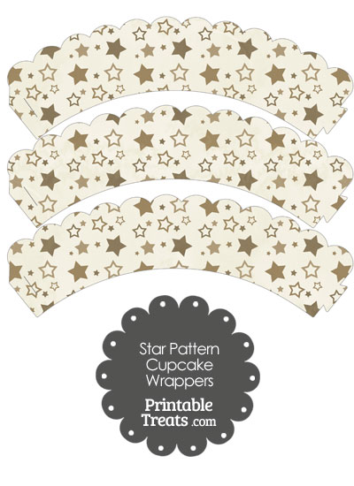 Vintage Brown Star Pattern Scalloped Cupcake Wrappers from PrintableTreats.com