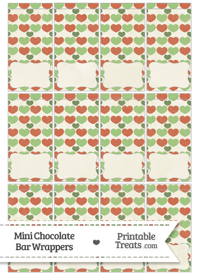 Vintage Christmas Hearts Mini Chocolate Bar Wrappers from PrintableTreats.com