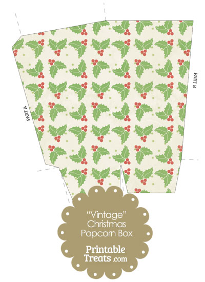 Vintage Christmas Holly Popcorn Box from PrintableTreats.com