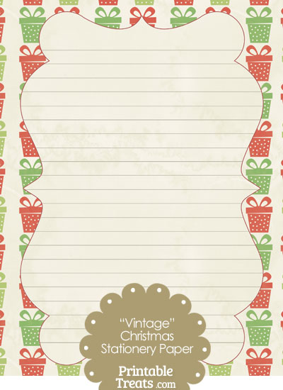 Vintage Christmas Presents Stationery Paper from PrintableTreats.com