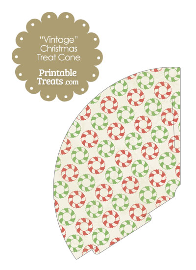 Vintage Christmas Wreath Printable Treat Cone from PrintableTreats.com