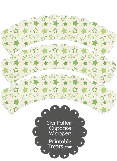 Vintage Green Star Pattern Scalloped Cupcake Wrappers from PrintableTreats.com