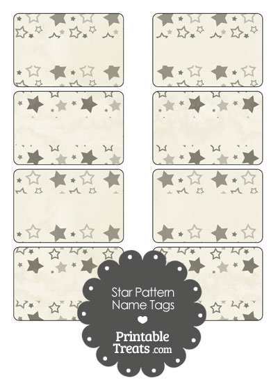 Vintage Grey Star Pattern Name Tags from PrintableTreats.com