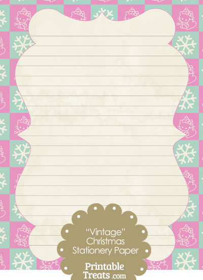 Vintage Hello Kitty Christmas Checkered Stationery Paper from PrintableTreats.com