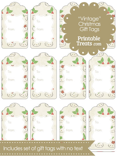 Vintage Hello Kitty Christmas Holly Gift Tags from PrintableTreats.com